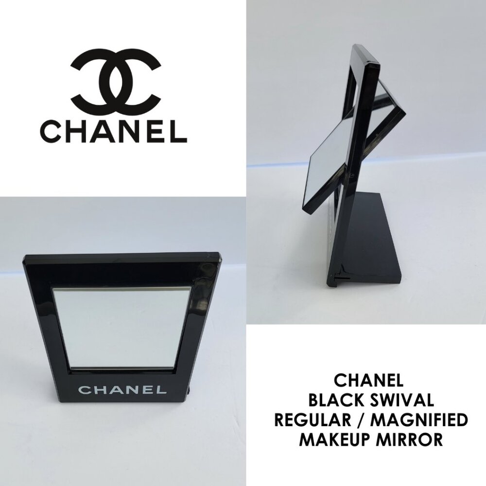 CHANEL Authentic Swival Makeup Mirror Black Portable magnified, Removable Stand